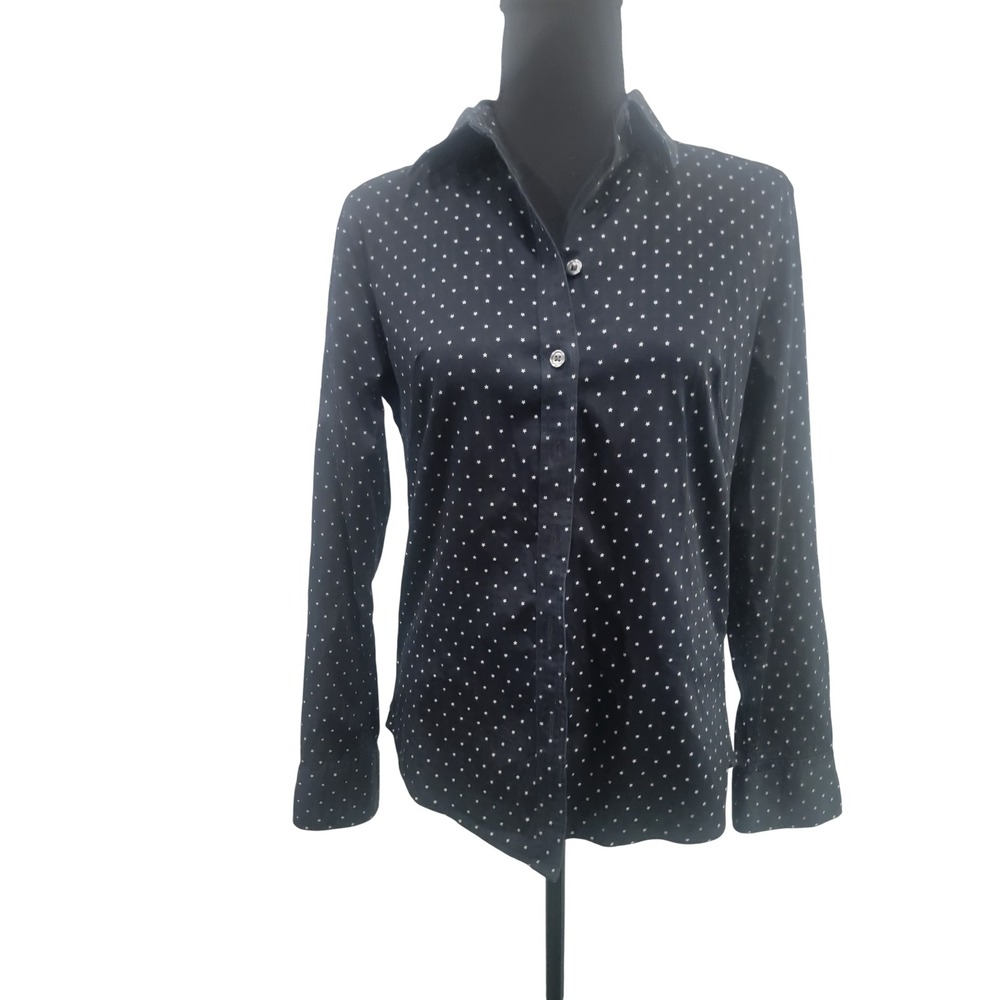 Banana Republic Non-Iron Navy Blue Star Print Button Down Shirt Petite 8